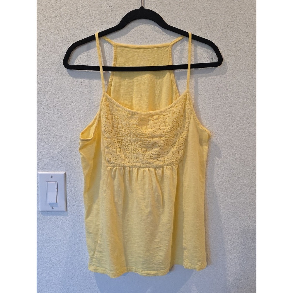 Natural Reflections Cotton Modal Tank Butter Yellow Lace Detail Sz M Supersoft
